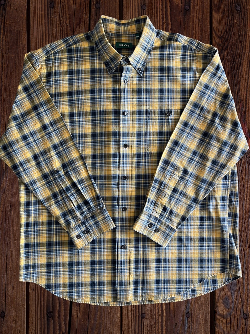 Orvis Yellow and black Plaid Button-Down Shirt